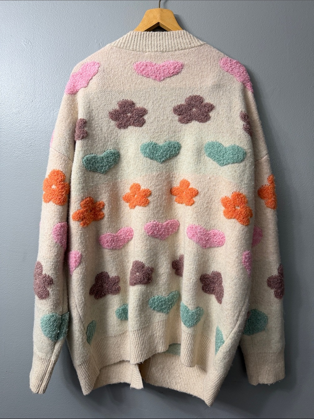 Chic Soul Fuzzy Textured Floral Relaxed Sweater Cardigan 1x oversized - Picture 4 of 6